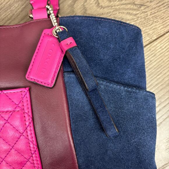 COACH Park Carrie Tote Handbag Purse Quilted Pink Maroon Navy G1393-F24693 - Picture 13 of 16